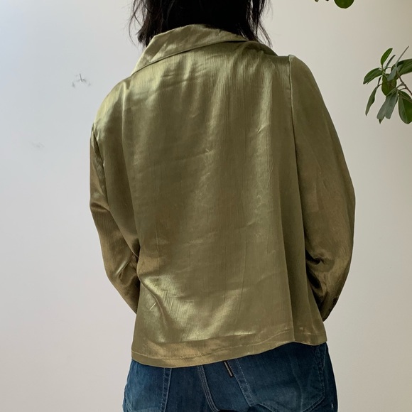 Shiny Green Button-Up with Shoulder Pads - Picture 3 of 5